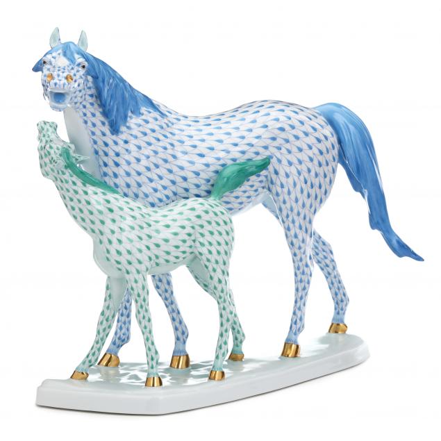 herend-large-mare-and-foal-figurine