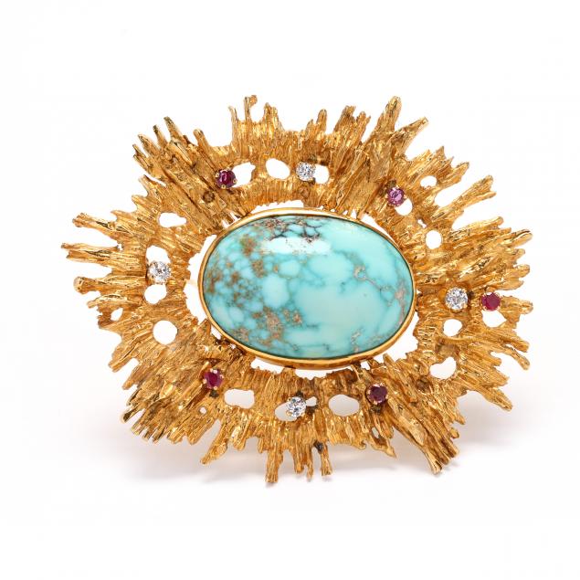 brutalist-gold-turquoise-and-gem-set-brooch