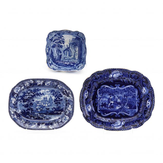 three-antique-blue-and-white-staffordshire-serving-pieces