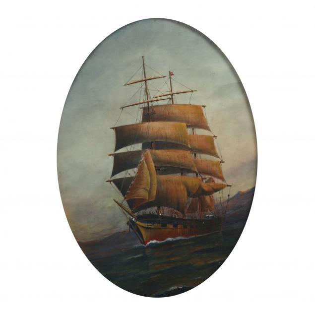 an-antique-painting-of-a-clipper-ship-at-sea