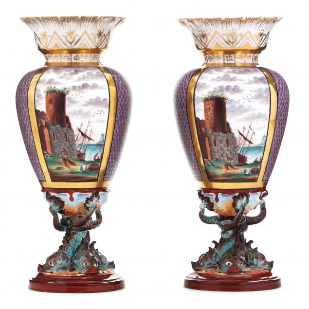 a-pair-of-continental-porcelain-dolphin-foot-vases