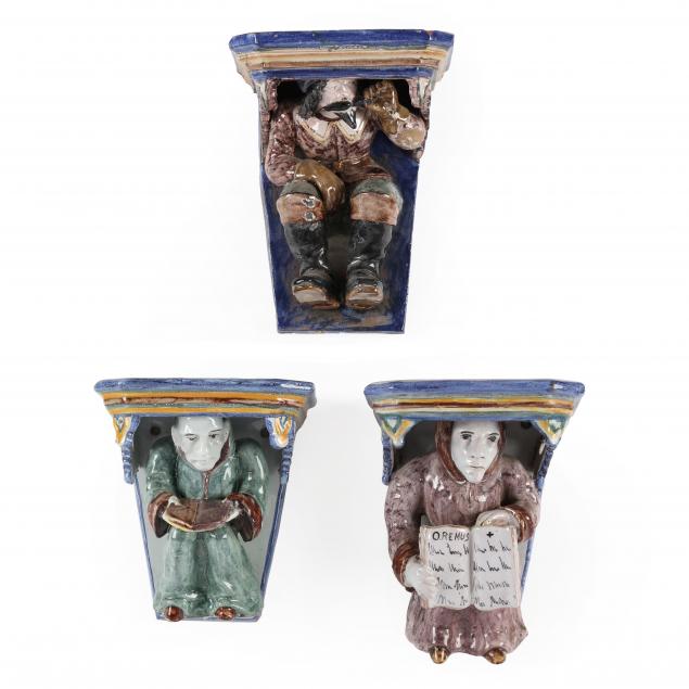 three-faience-figural-wall-brackets