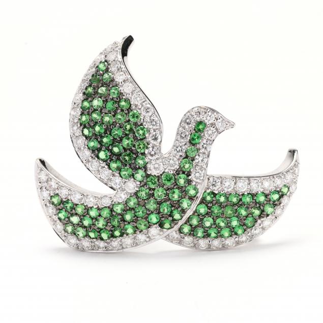 white-gold-demantoid-garnet-and-diamond-dove-brooch