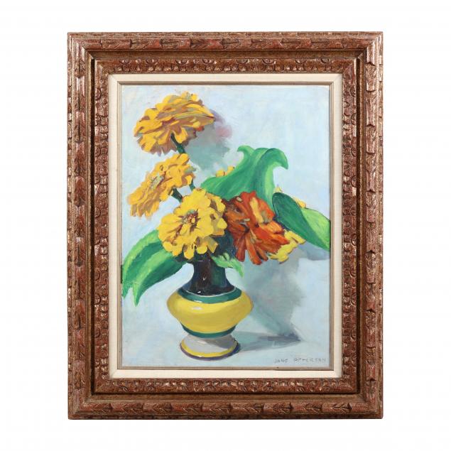 jane-peterson-american-1876-1965-i-zinnias-in-a-yellow-vase-i