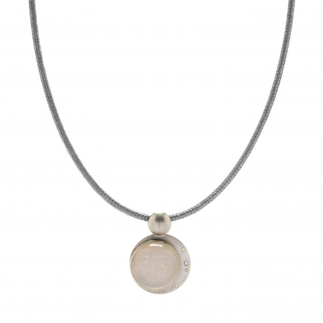 white-gold-moonstone-and-diamond-pendant-by-jewelsmith-with-a-stainless-steel-and-gold-cable-necklace