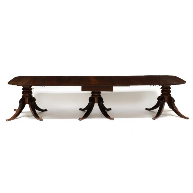 american-classical-carved-mahogany-triple-pedestal-dining-table