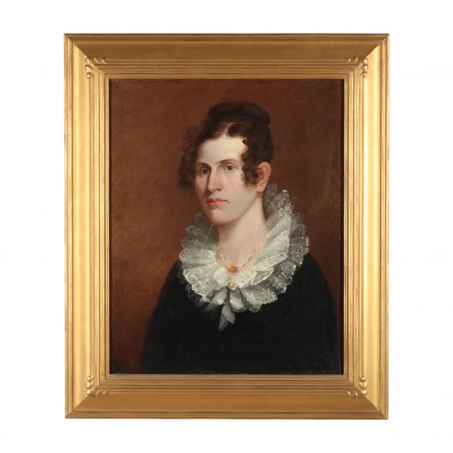 american-school-early-19th-century-portrait-of-a-federal-woman-attired-in-a-collar-and-pearls