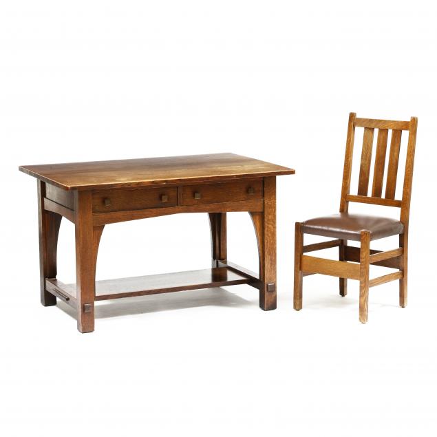 charles-p-limbert-mission-oak-library-table-and-stickley-chair