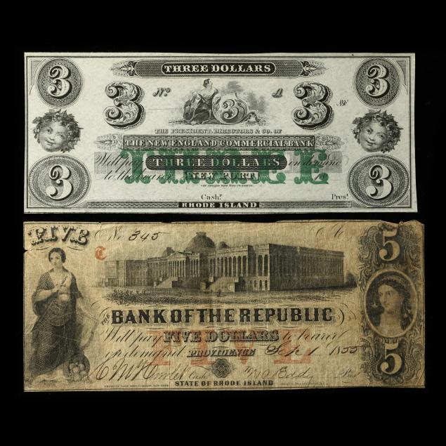 two-obsolete-19th-century-rhode-island-uniface-bank-notes