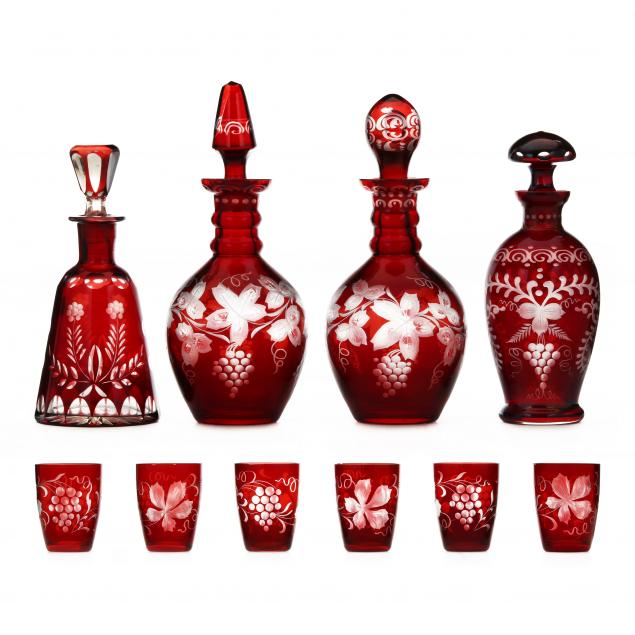 ten-pieces-of-assorted-ruby-cut-to-clear-glass-barware