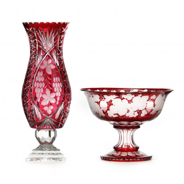 ruby-cut-to-clear-glass-punch-bowl-and-vase