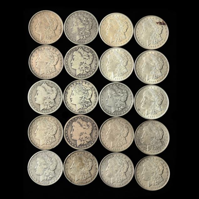 twenty-20-circulated-morgan-silver-dollars-most-dated-1921