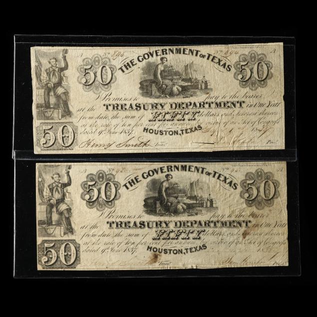 two-2-government-of-texas-50-notes-both-dated-1838