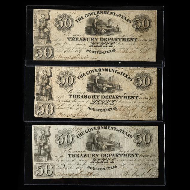 three-3-government-of-texas-houston-50-notes-dated-1838