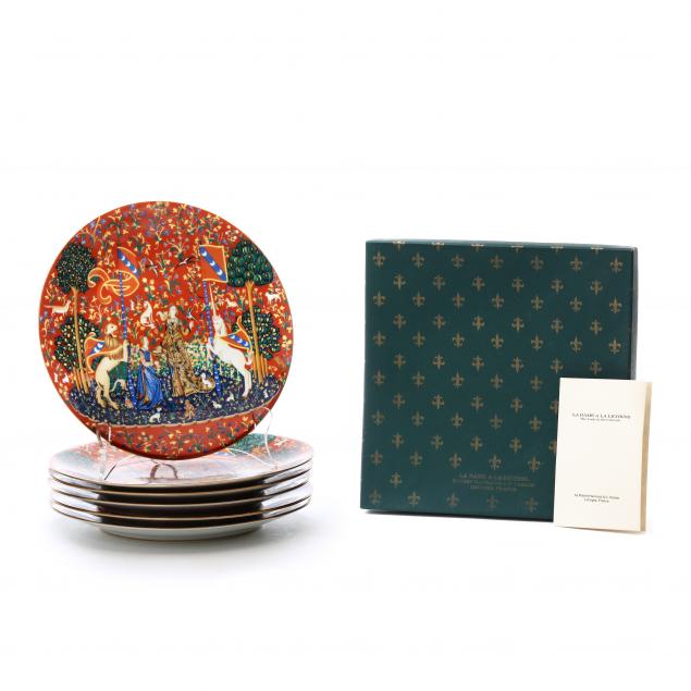 set-of-six-i-la-dame-a-la-licorne-i-plates-by-robert-haviland-and-c-parlon-for-limoges