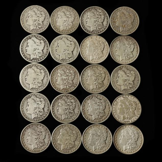 twenty-20-circulated-morgan-silver-dollars-various-dates