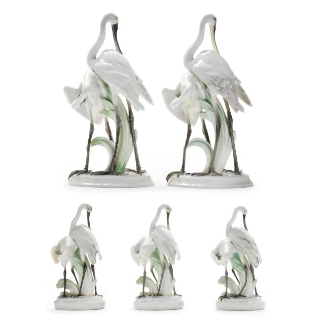 five-herend-natural-spoonbill-figures