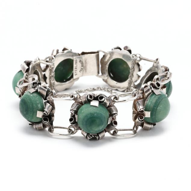 sterling-silver-and-green-hardstone-bracelet-mexico