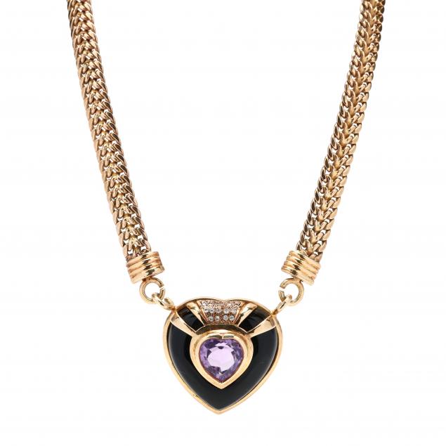 gold-and-amethyst-heart-motif-necklace-italy