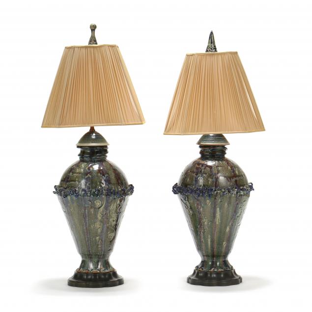 pair-of-art-pottery-covered-urns-fitted-as-table-lamps