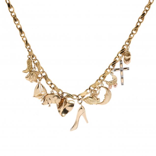 gold-charm-necklace-with-eleven-gold-charms