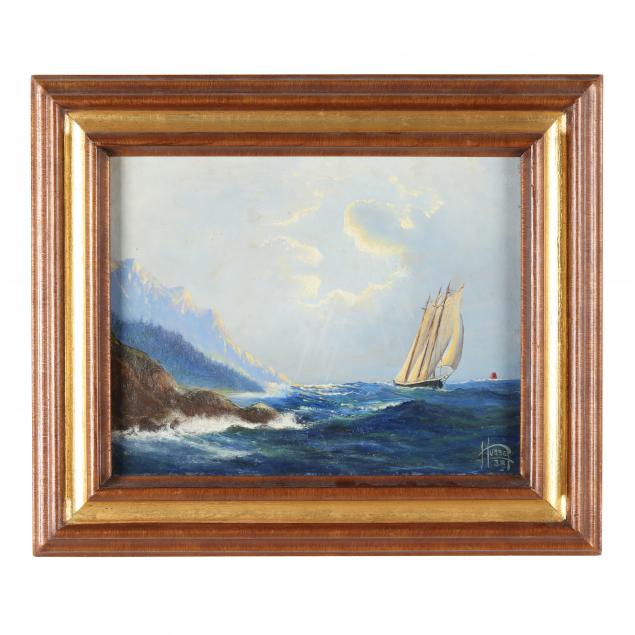 a-vintage-painting-of-a-ship-sailing-along-a-rocky-coastline-signed