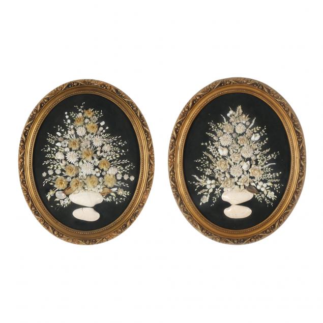 pair-of-framed-edwardian-floral-shell-collages