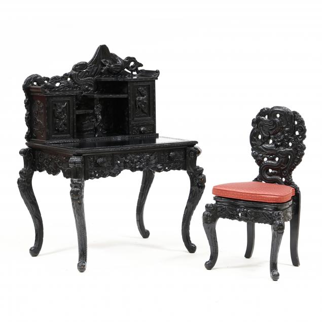 japanese-carved-and-ebonized-dragon-desk-and-chair