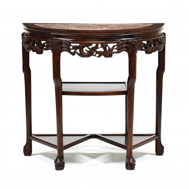 chinese-carved-hardwood-and-marble-top-demilune-table