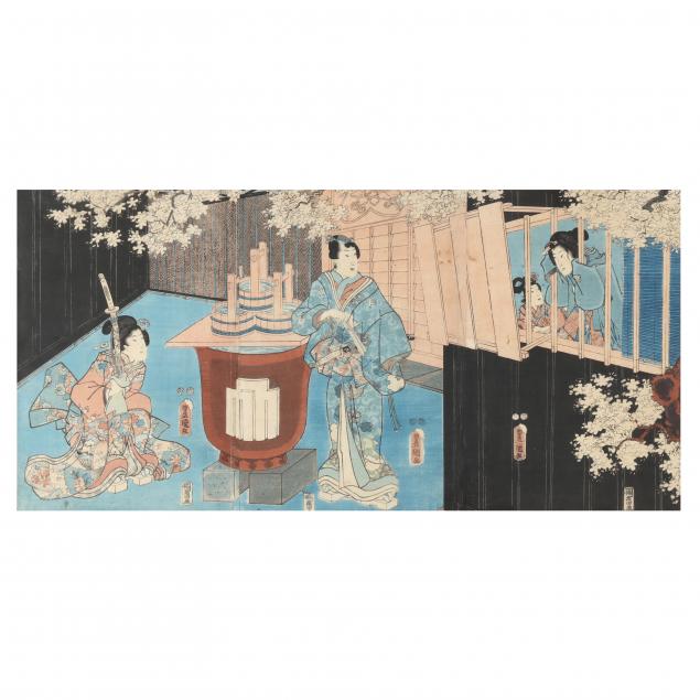 utagawa-kunisada-toyokuni-iii-japanese-1786-1864-i-genji-triptych-mitsuuji-viewing-cherry-blossoms-in-the-yoshiwara-i