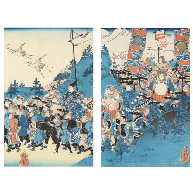 a-japanese-woodblock-diptych-of-an-imperial-procession