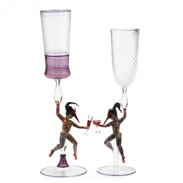 emilio-santini-italian-american-20th-21st-century-pair-of-figural-glass-goblets