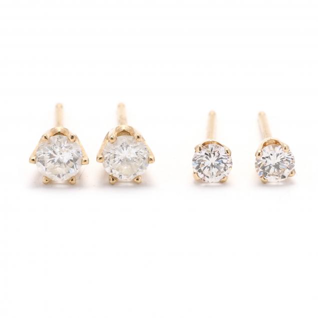 two-pairs-of-diamond-stud-earrings