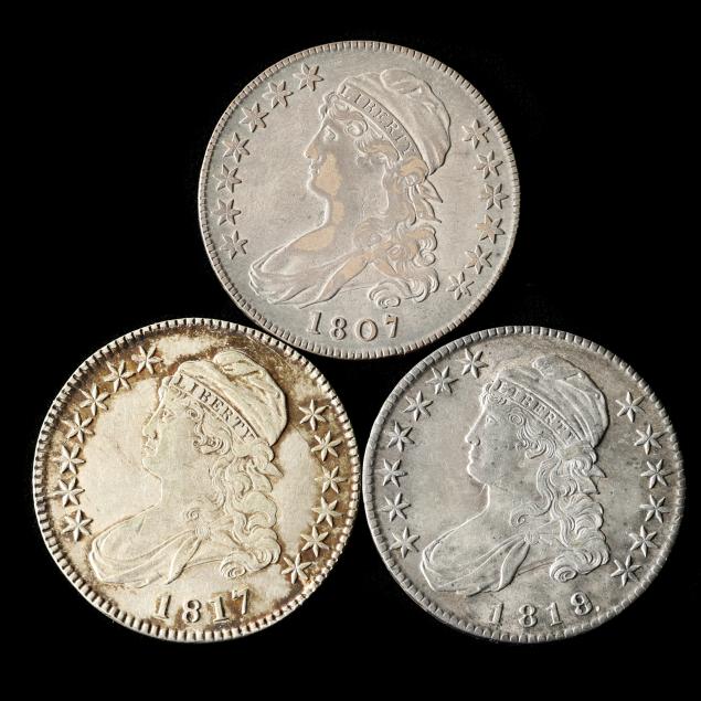 three-early-capped-bust-half-dollars