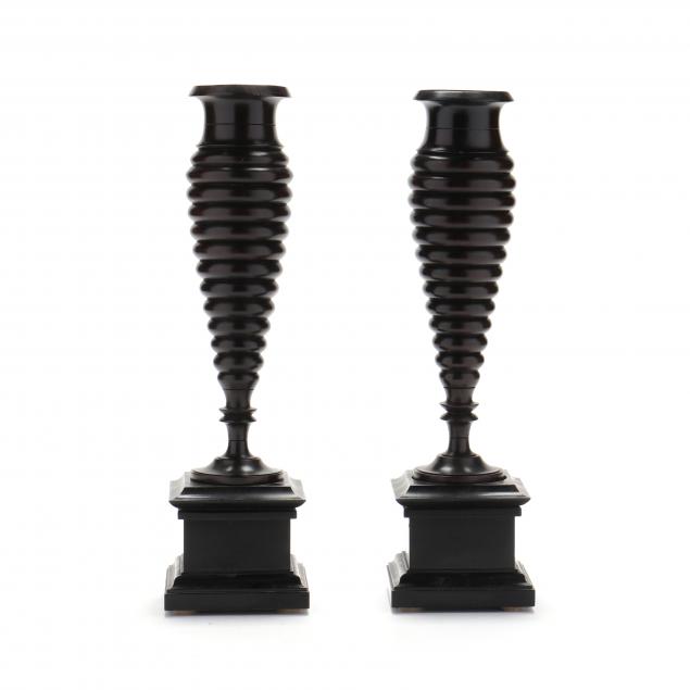 pair-of-turned-ebony-trumpet-vases