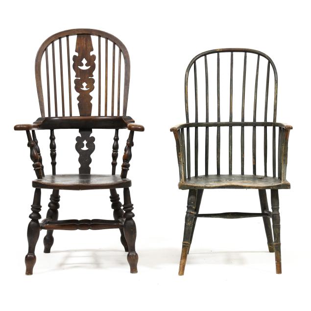 two-antique-english-windsor-armchairs