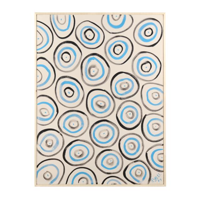 sam-ezell-nc-large-abstract-painting-of-blue-and-black-circles