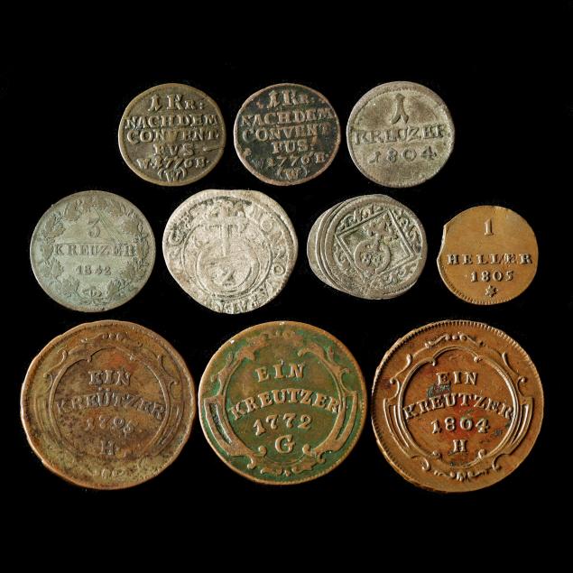 ten-18th-19th-c-german-and-austrian-copper-billon-kreuzer-heller