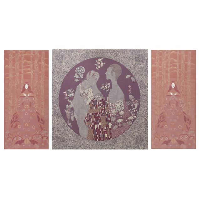 a-framed-silk-scarf-triptych-inspired-by-gustave-klimt