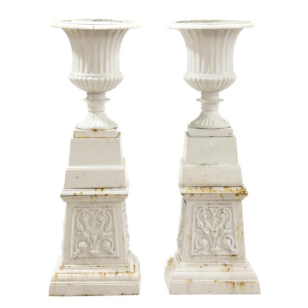 pair-of-classical-style-cast-iron-garden-urns-on-stands