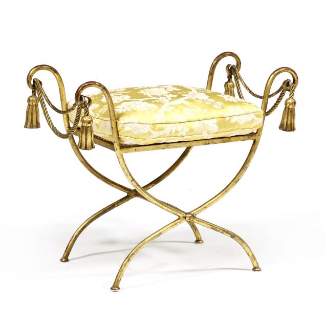 hollywood-regency-gilt-metal-vanity-bench