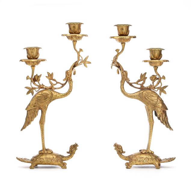 a-pair-of-asian-crane-and-turtle-gilt-brass-candle-holders