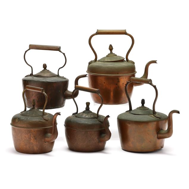 five-antique-copper-tea-kettles