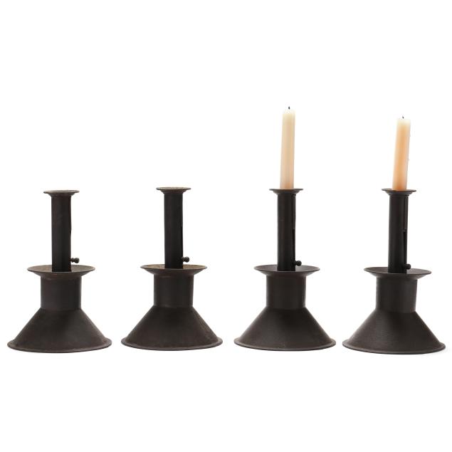 four-american-tin-capstan-candlesticks