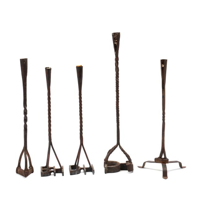 assortment-of-five-branding-iron-candlesticks