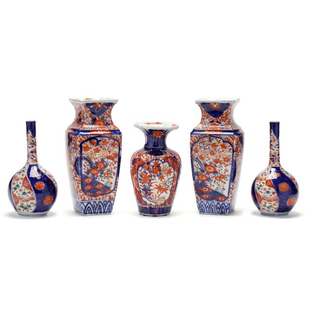 a-collection-of-five-japanese-imari-porcelain-vases