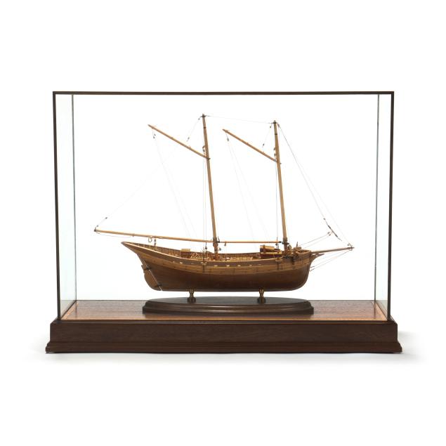 cased-wooden-model-of-an-early-two-masted-schooner