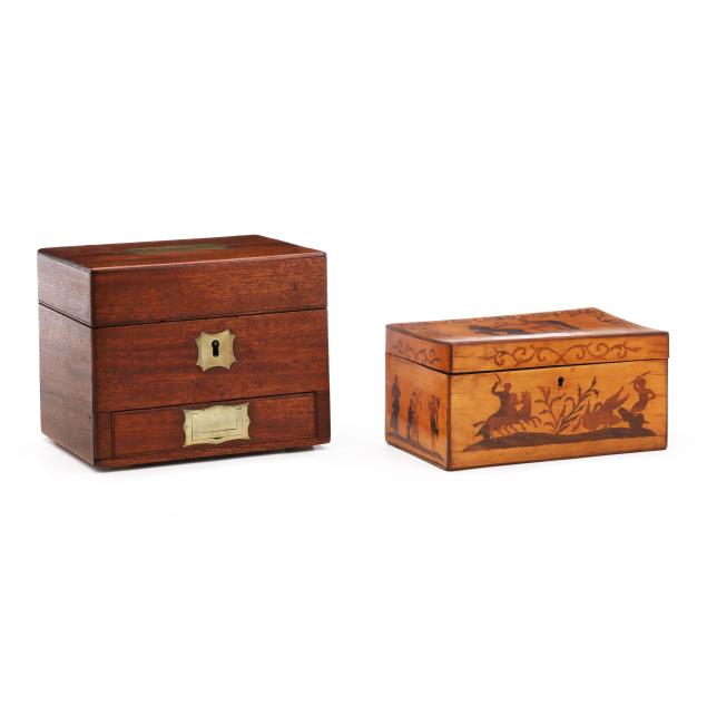 english-campaign-box-and-figural-inlaid-tea-caddy