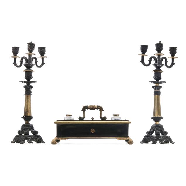 antique-neoclassical-style-standish-and-pair-of-candlesticks