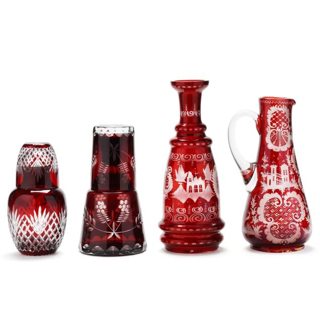 four-pieces-of-ruby-red-decorated-glass